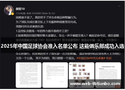 2025年中国足球协会准入名单公布 这些俱乐部成功入选